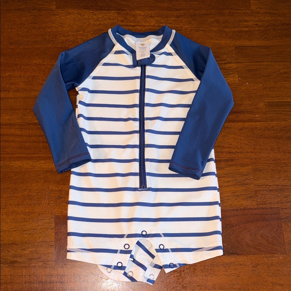 Tucker + Tate Blue & White striped Long sleeve Swim Suit Size 18 months UPF 50+